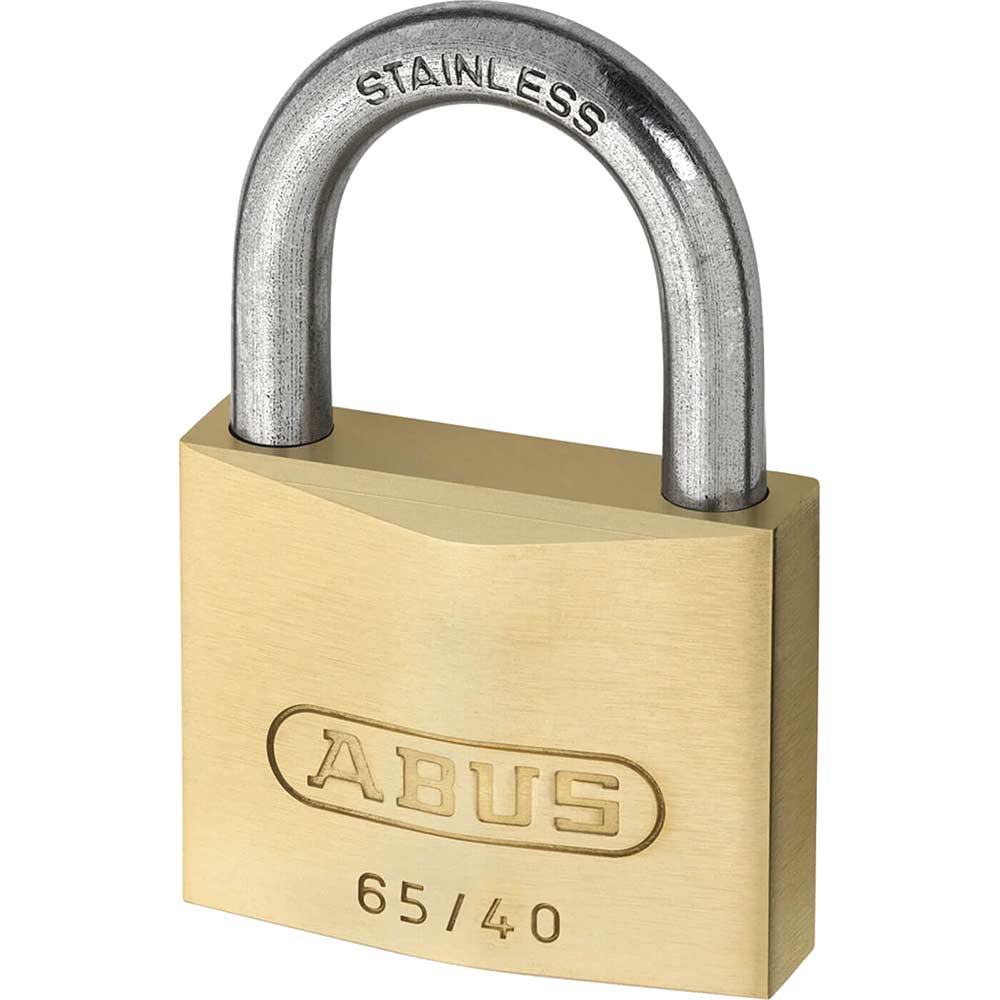 Abus 50mm 65IB Series Compact Brass Padlock with Stainless Steel Shackle Keyed Alike to 42406 Abus 50mm 65IB Series Compact Brass Padlock with Stainless Steel Shackle Keyed Alike to 42406