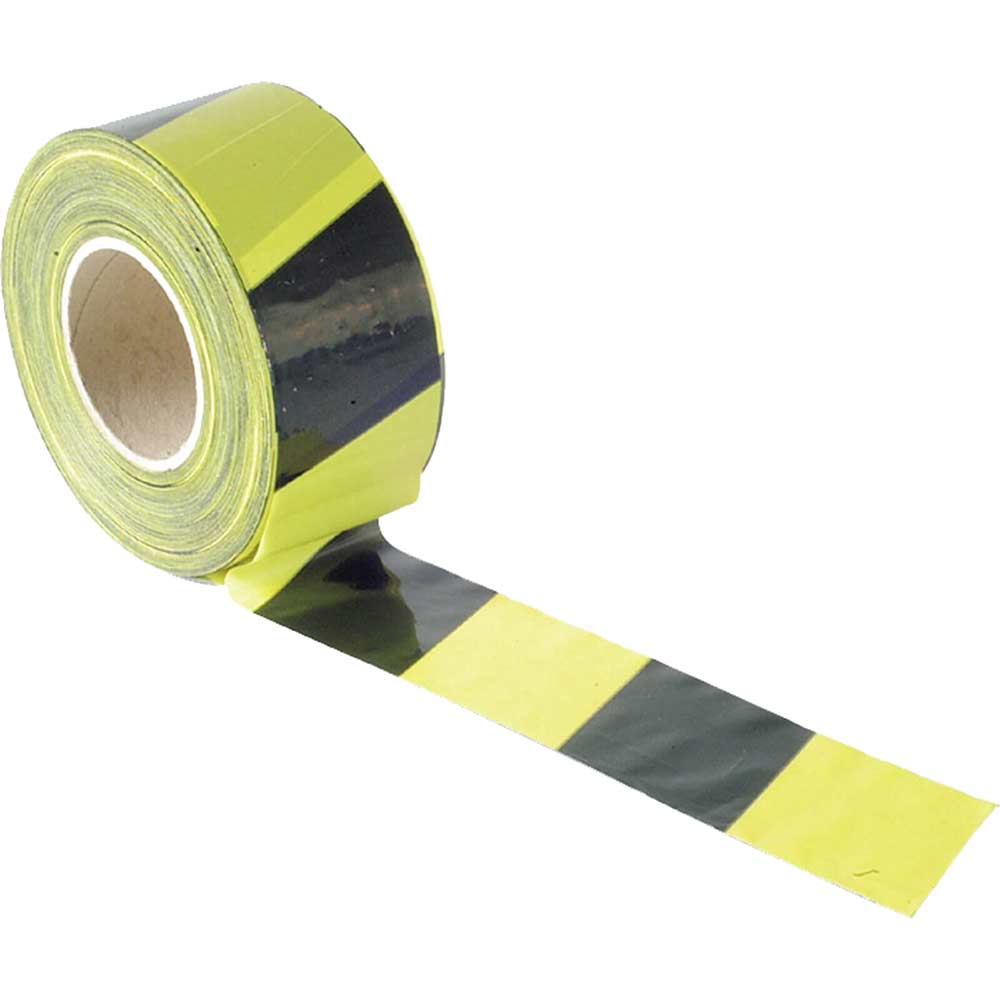 Barrier Tape Black Yellow Stripe 70mm Wide x 500m Roll Barrier Tape Black Yellow Stripe 70mm Wide x 500m Roll