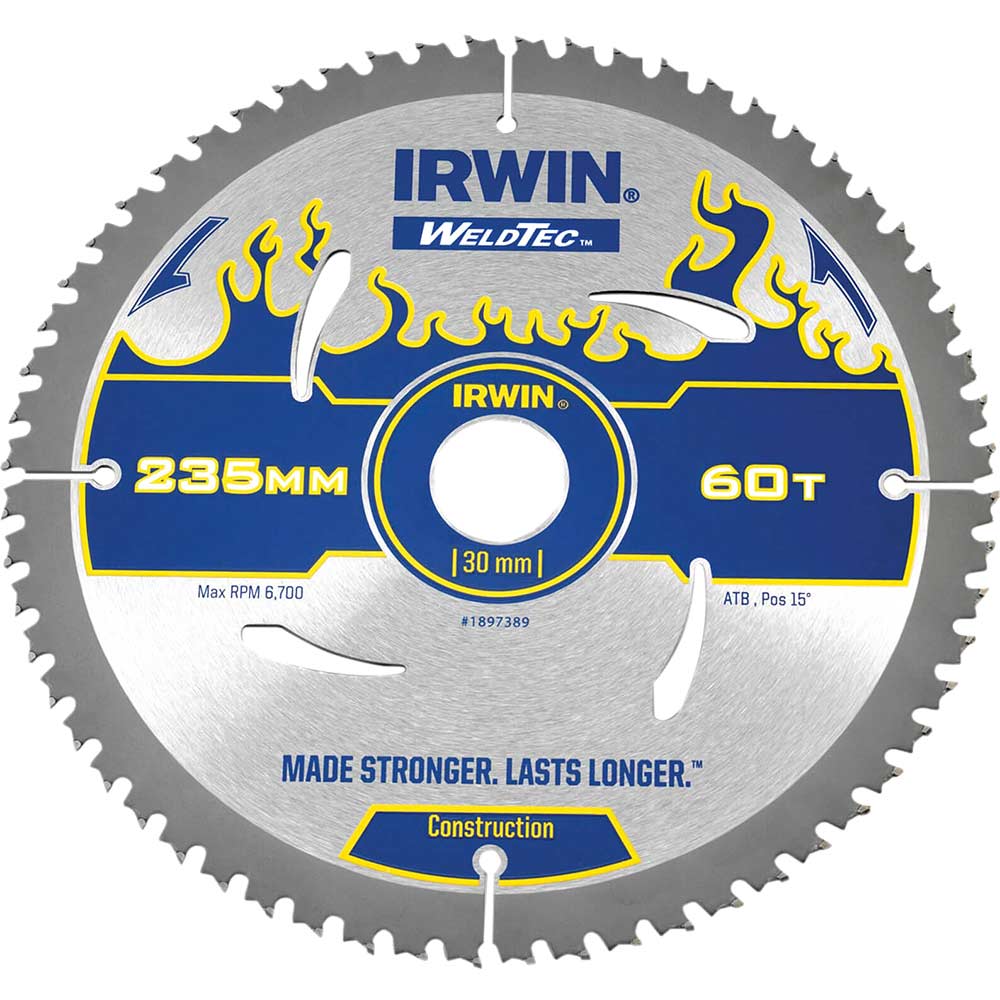Irwin Weldtec Circular Saw Blade 235mm x 60 Teeth x 30mm Bore ATB Irwin Weldtec Circular Saw Blade 235mm x 60 Teeth x 30mm Bore ATB
